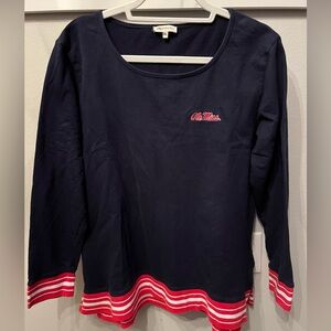 Ole Miss Cotton Long Sleeve V-Neck Top